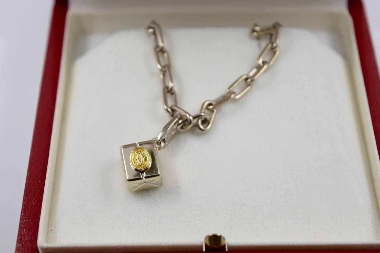 Women's or Men's Cartier Two Color Gold Double C Logo Charm Bracelet 