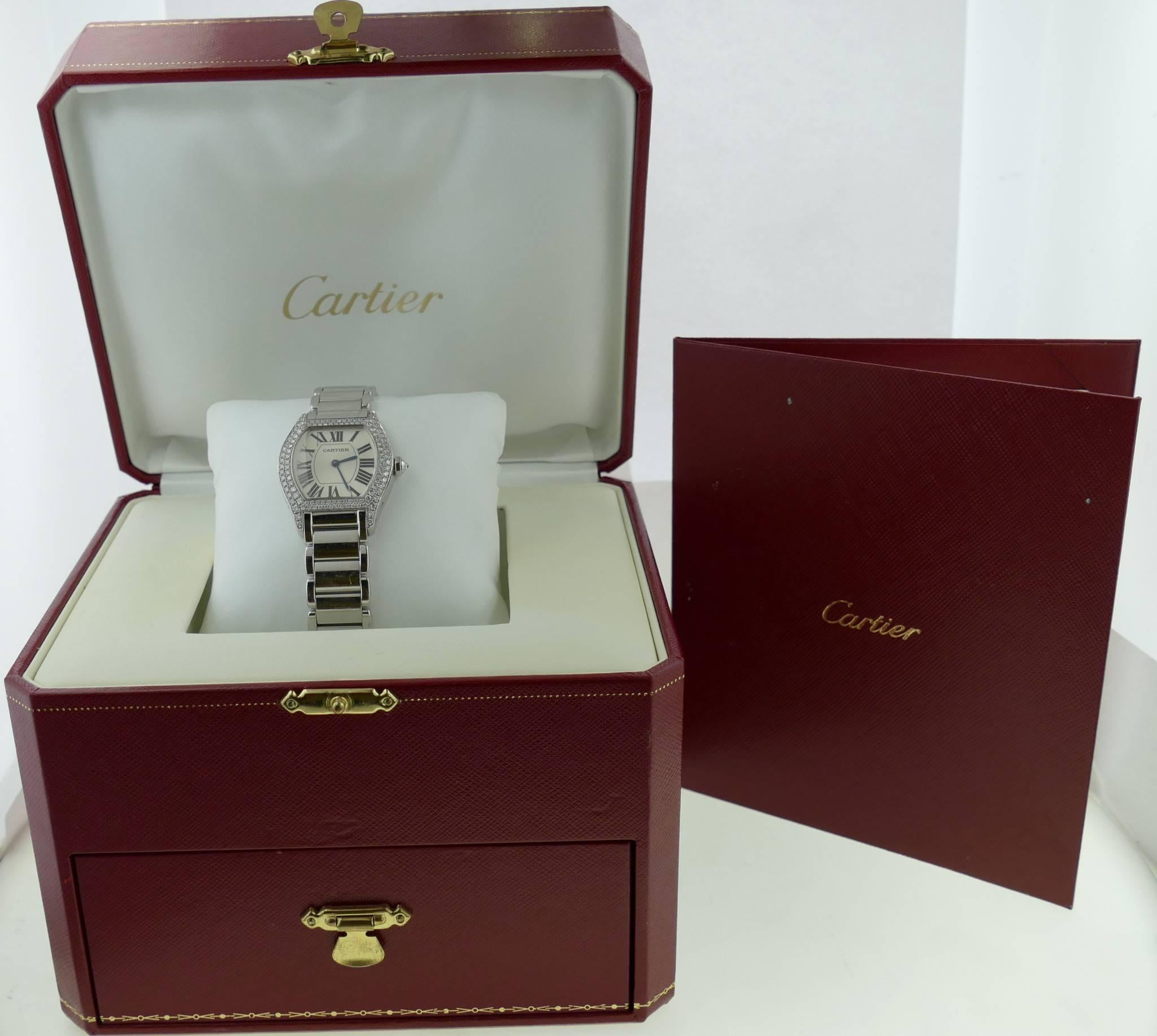 Ladies Cartier Tortue 18k White Gold Diamond Watch on a Bracelet 2