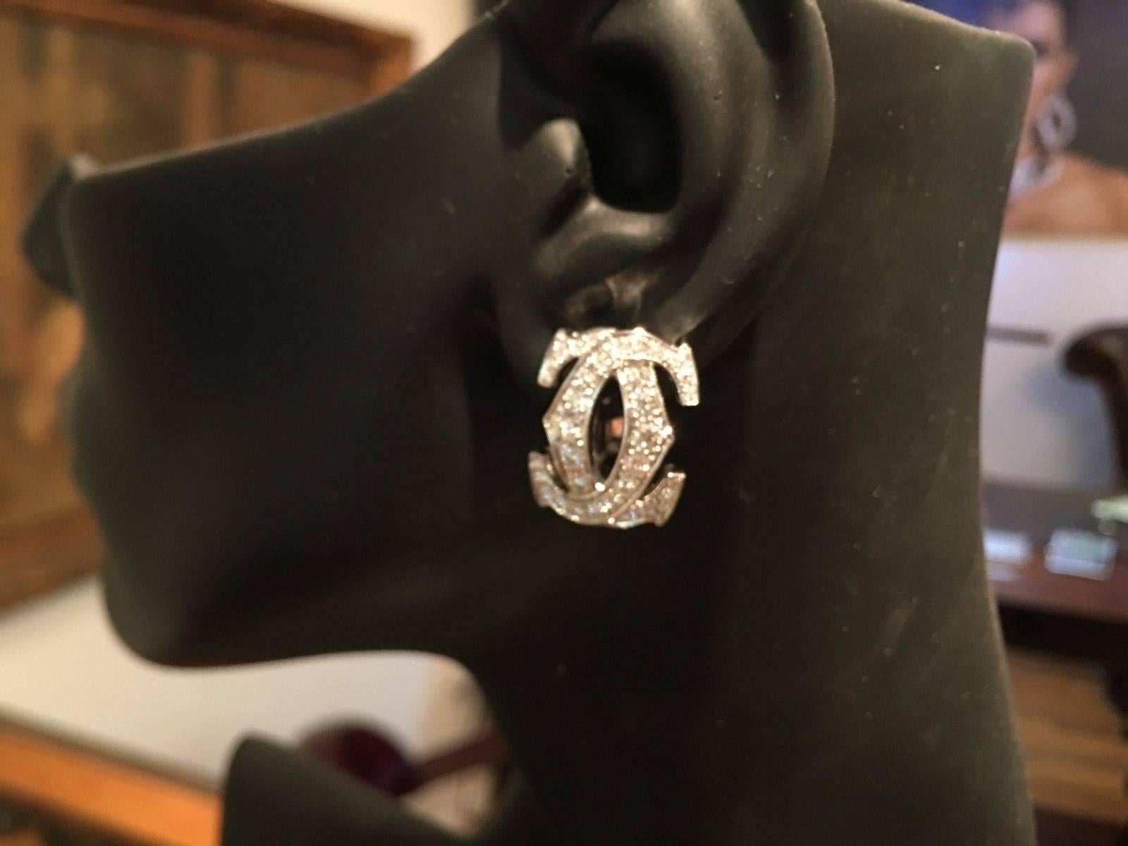 Cartier Large Double C Earrings with Diamonds For Sale 2