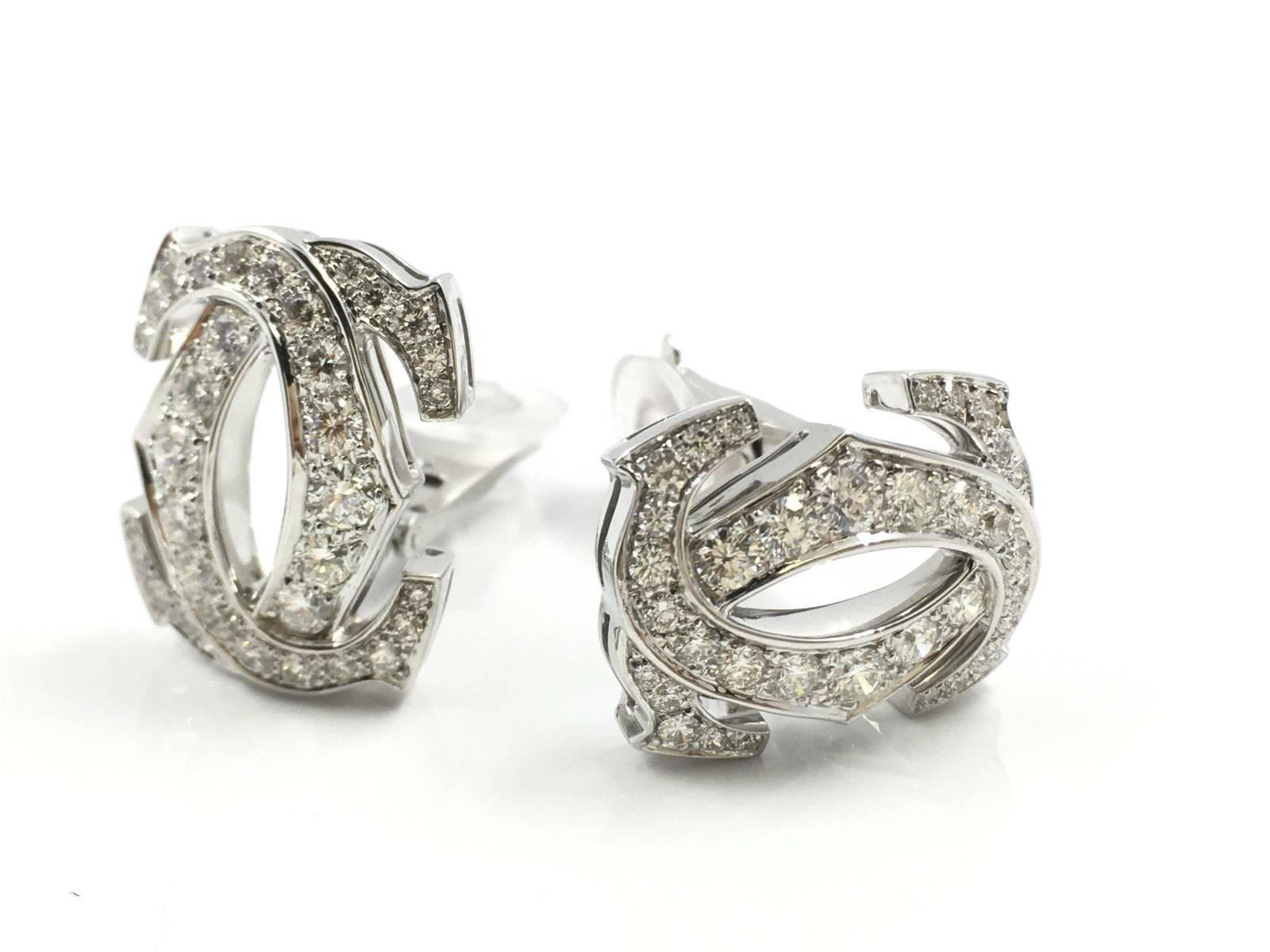Women's or Men's Cartier Large Double C Earrings with Diamonds For Sale
