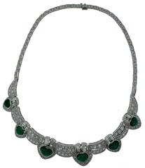 Heart Shaped Colombian Emerald and Diamond Necklace and Earring Two-Piece Set