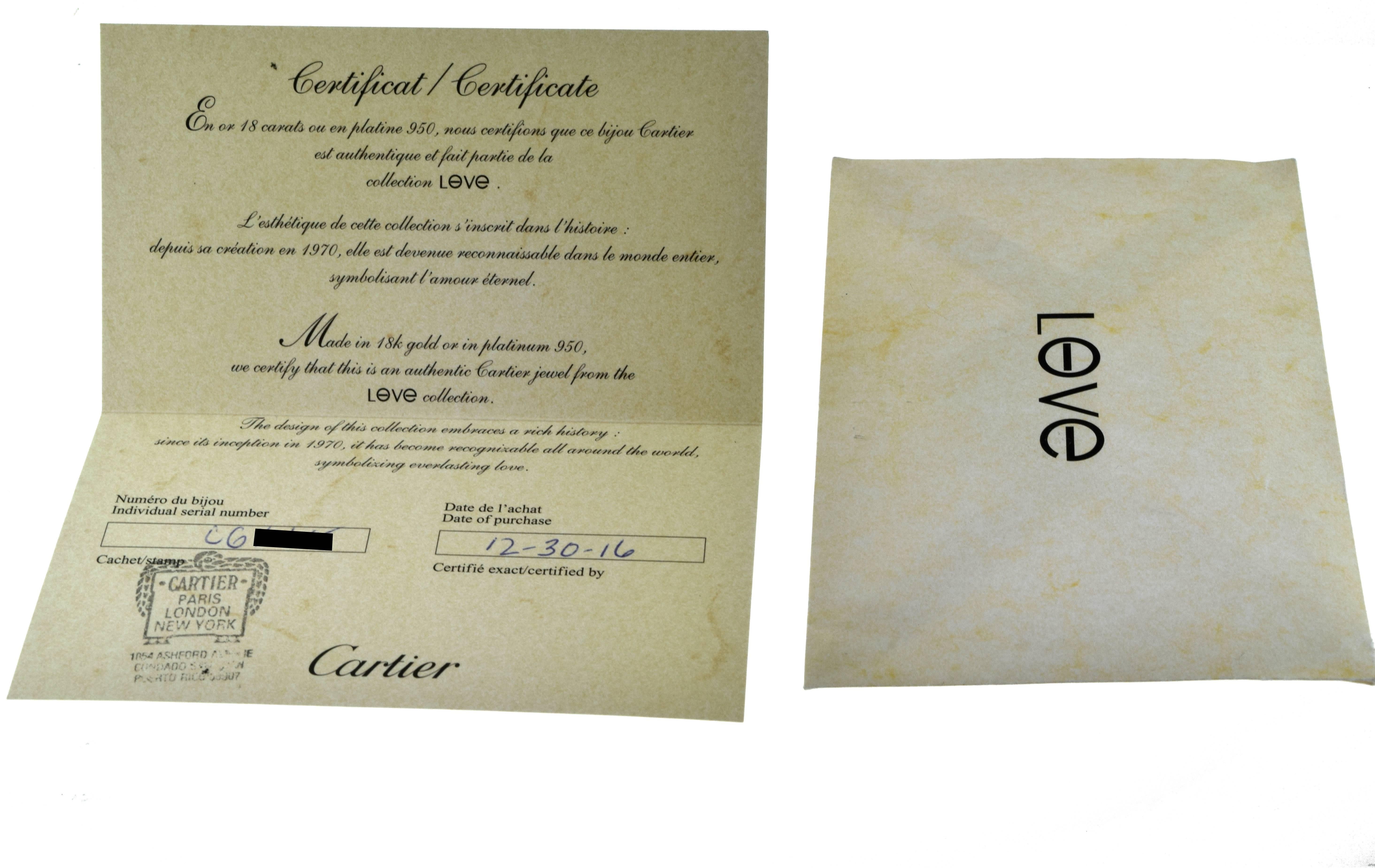 cartier bracelet certificate