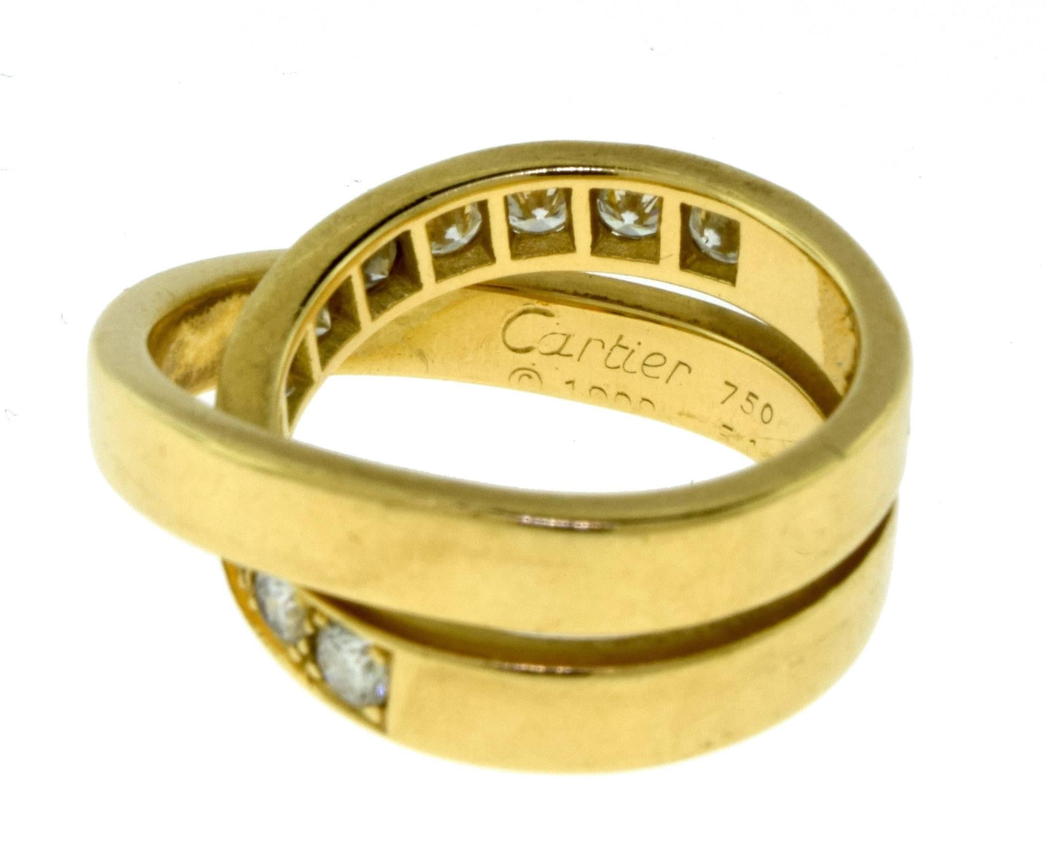 Women's or Men's Cartier Paris Nouvelle Vague 18 Karat Yellow Gold Ring with Diamonds