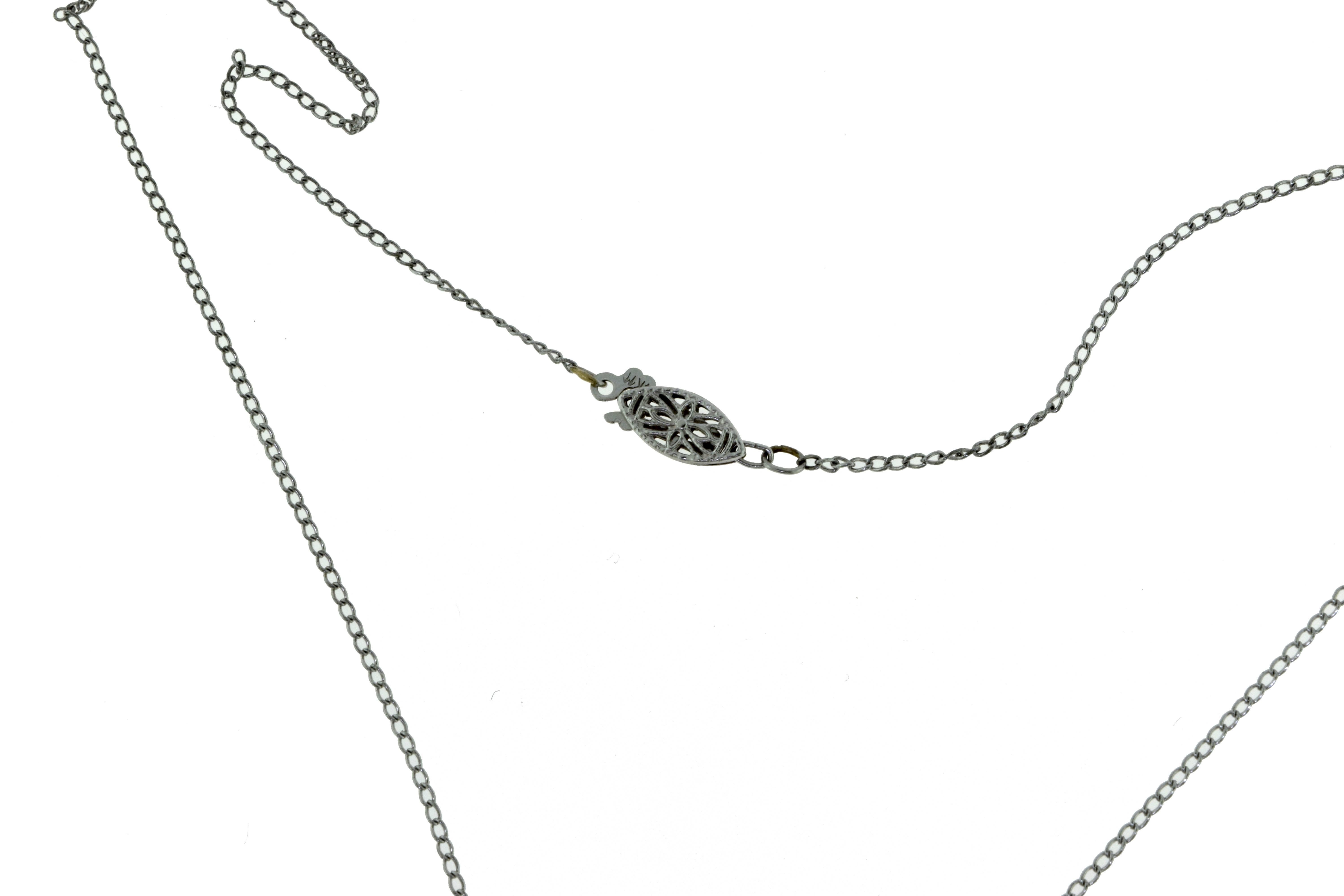 Estate Art Deco Round and Baguette Diamond Pendant Necklace In Excellent Condition For Sale In Miami, FL