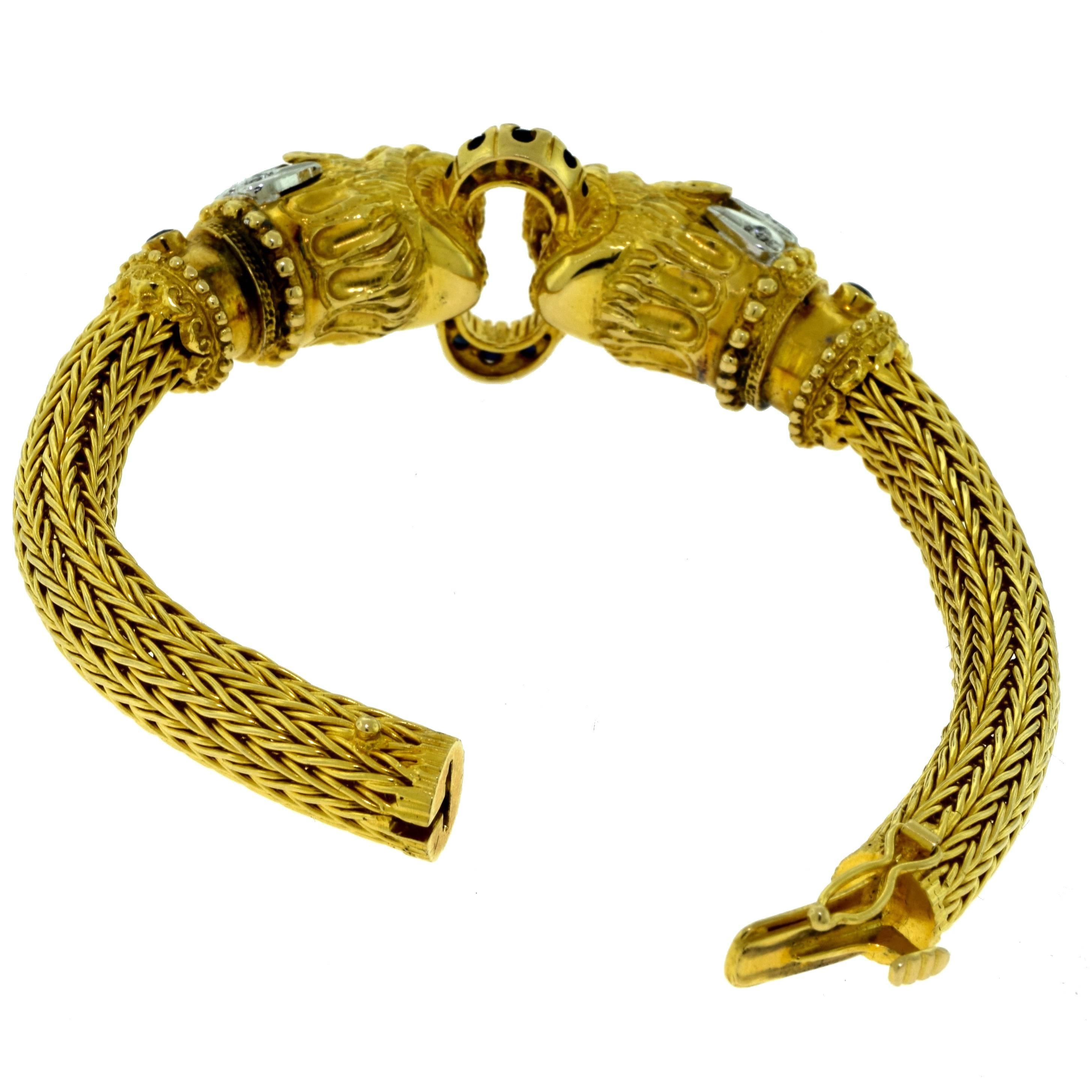 Ilias Lalaounis Greece Sapphire Diamond 18 karat Yellow Gold Chimera Bracelet For Sale 3