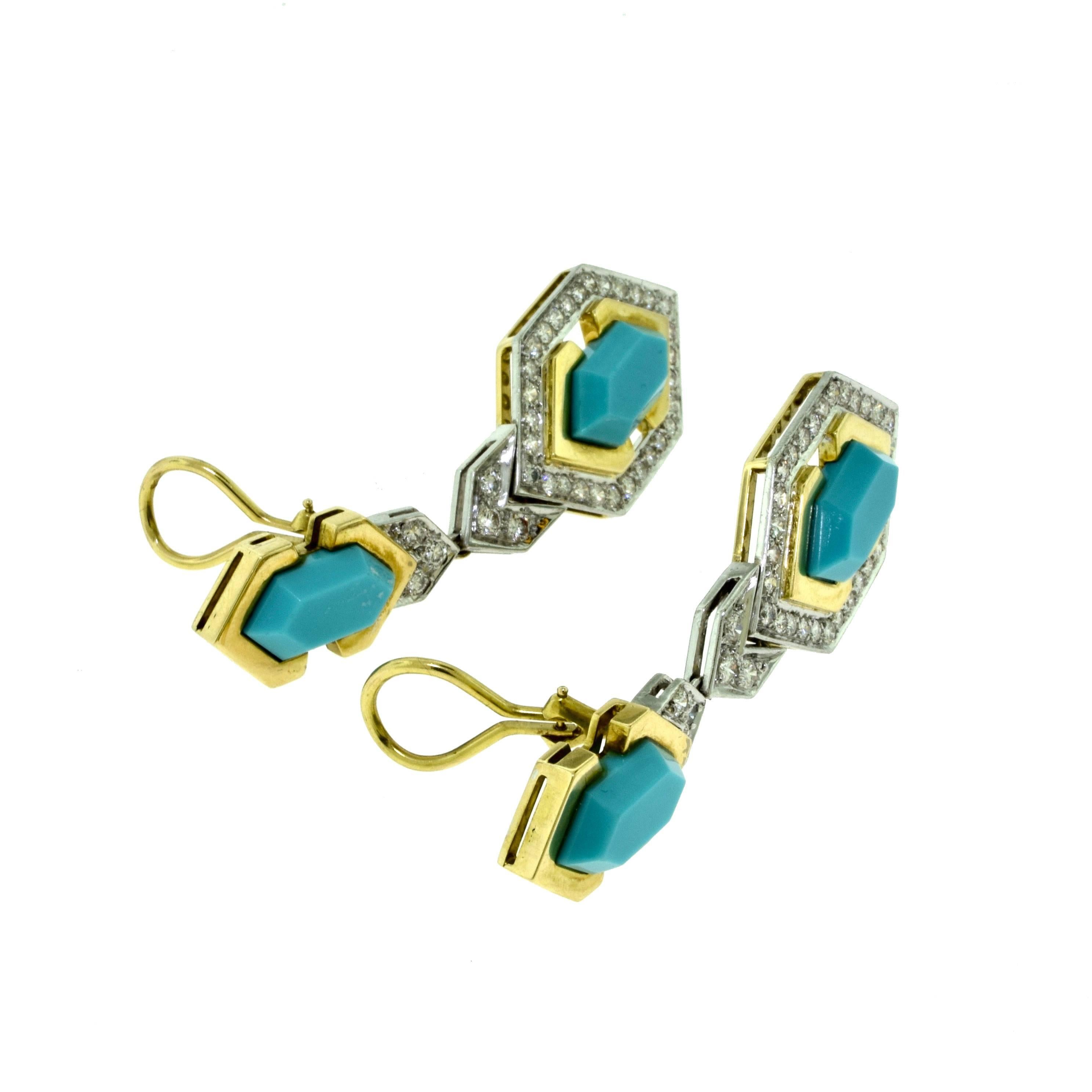 Boucheron Pressed Turquoise and Diamond Earrings and Necklace Two-Piece Set For Sale 4