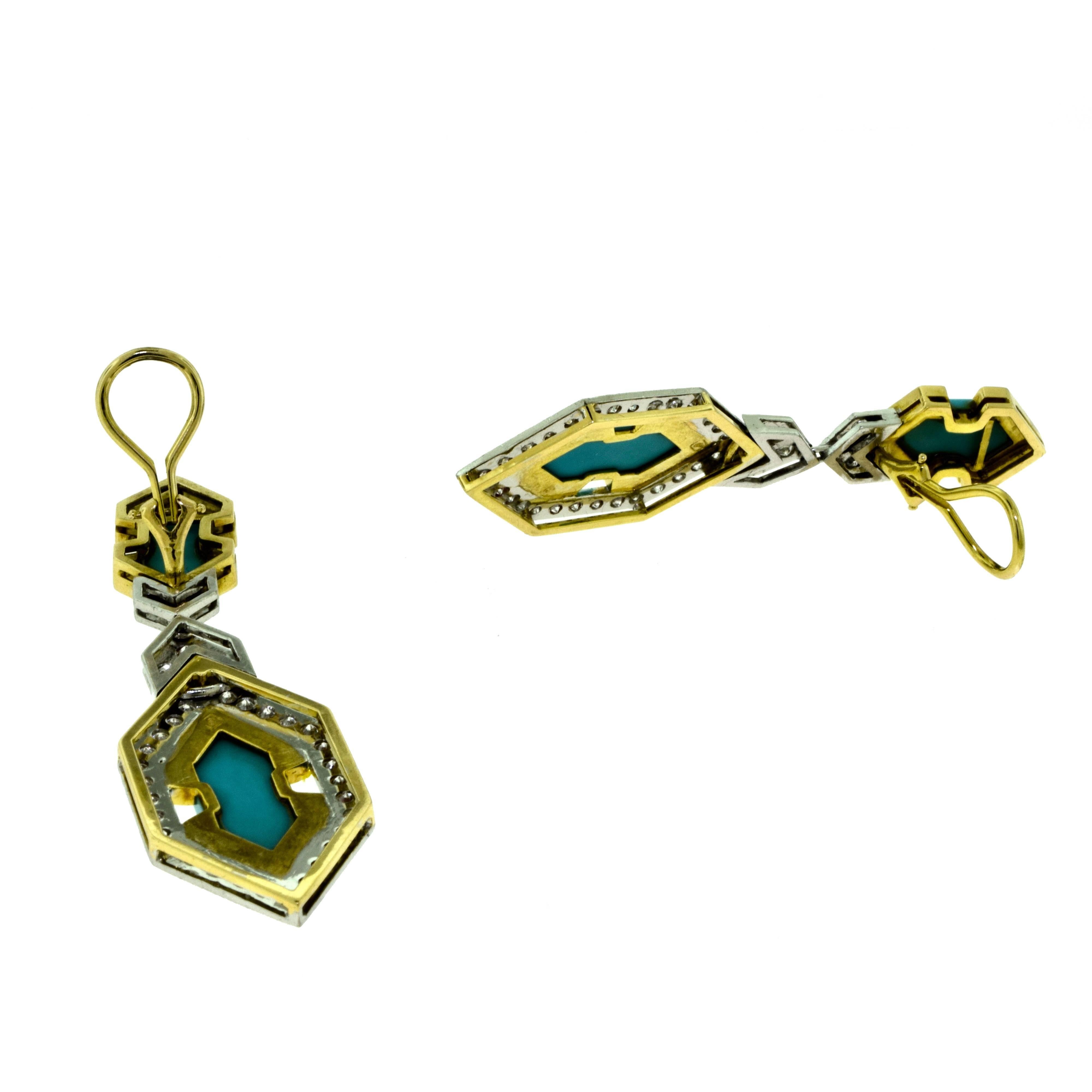 Boucheron Pressed Turquoise and Diamond Earrings and Necklace Two-Piece Set For Sale 5