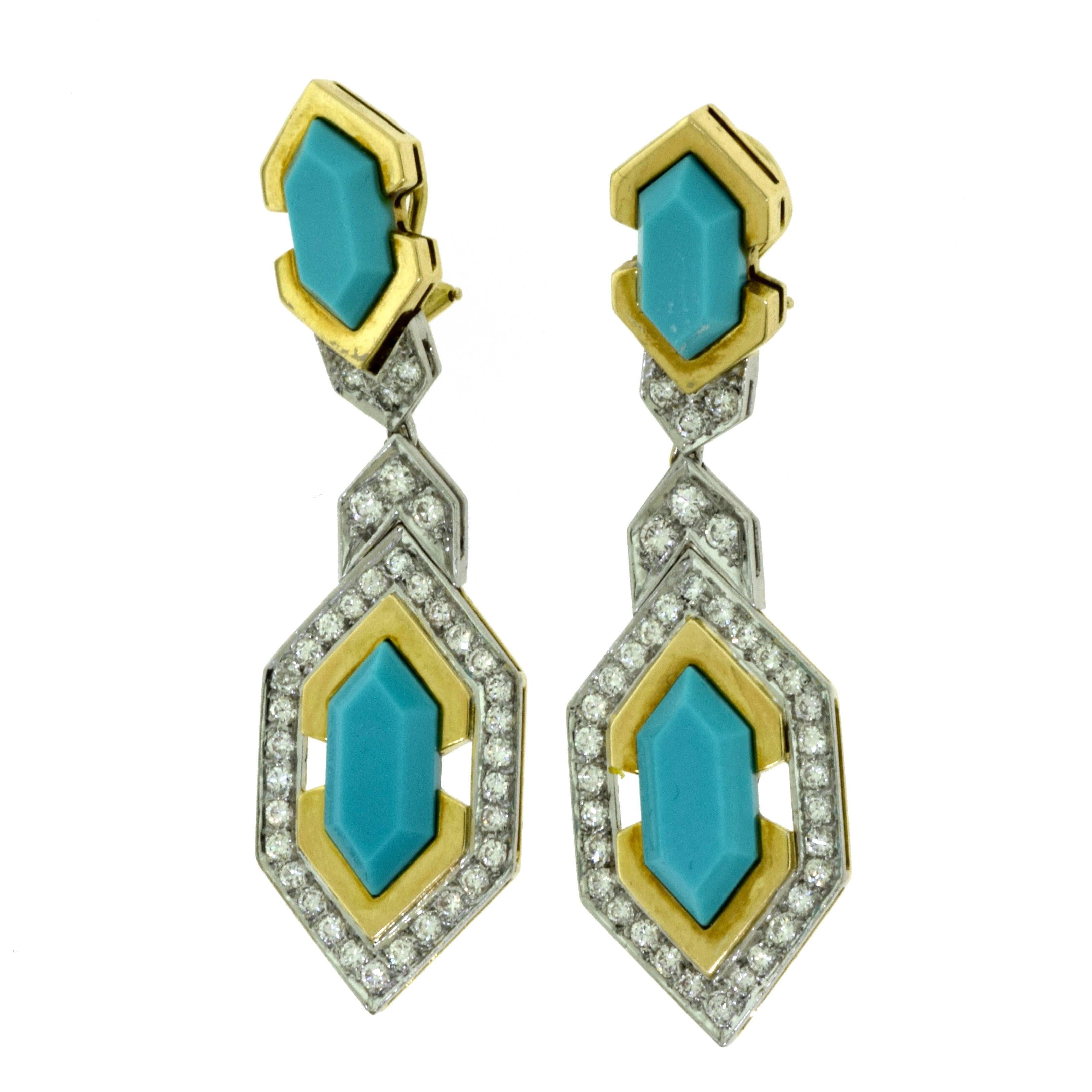 Boucheron Pressed Turquoise and Diamond Earrings and Necklace Two-Piece Set For Sale 1