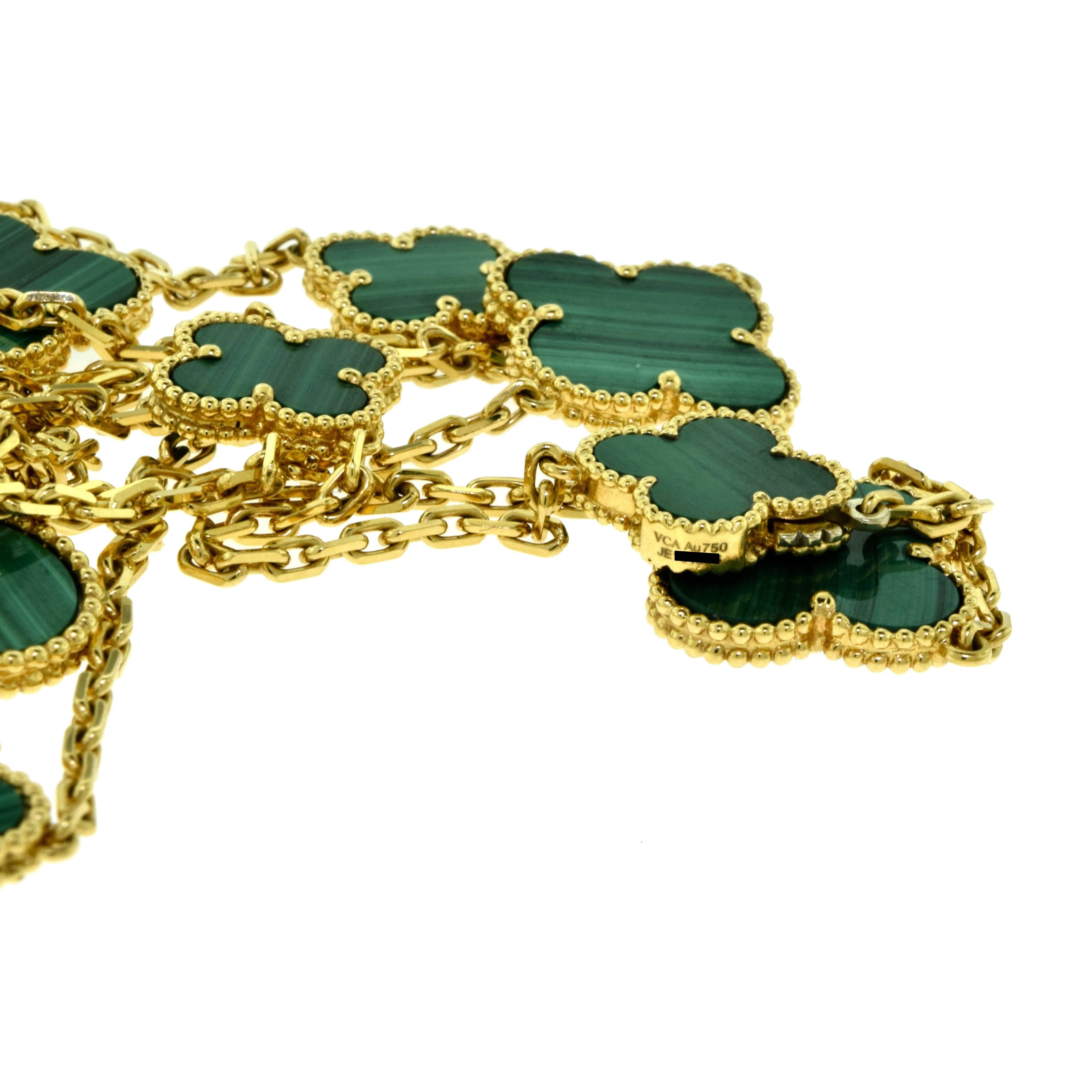 Van Cleef & Arpels Magic Alhambra Malachite 16 Motif Long Necklace For Sale 2
