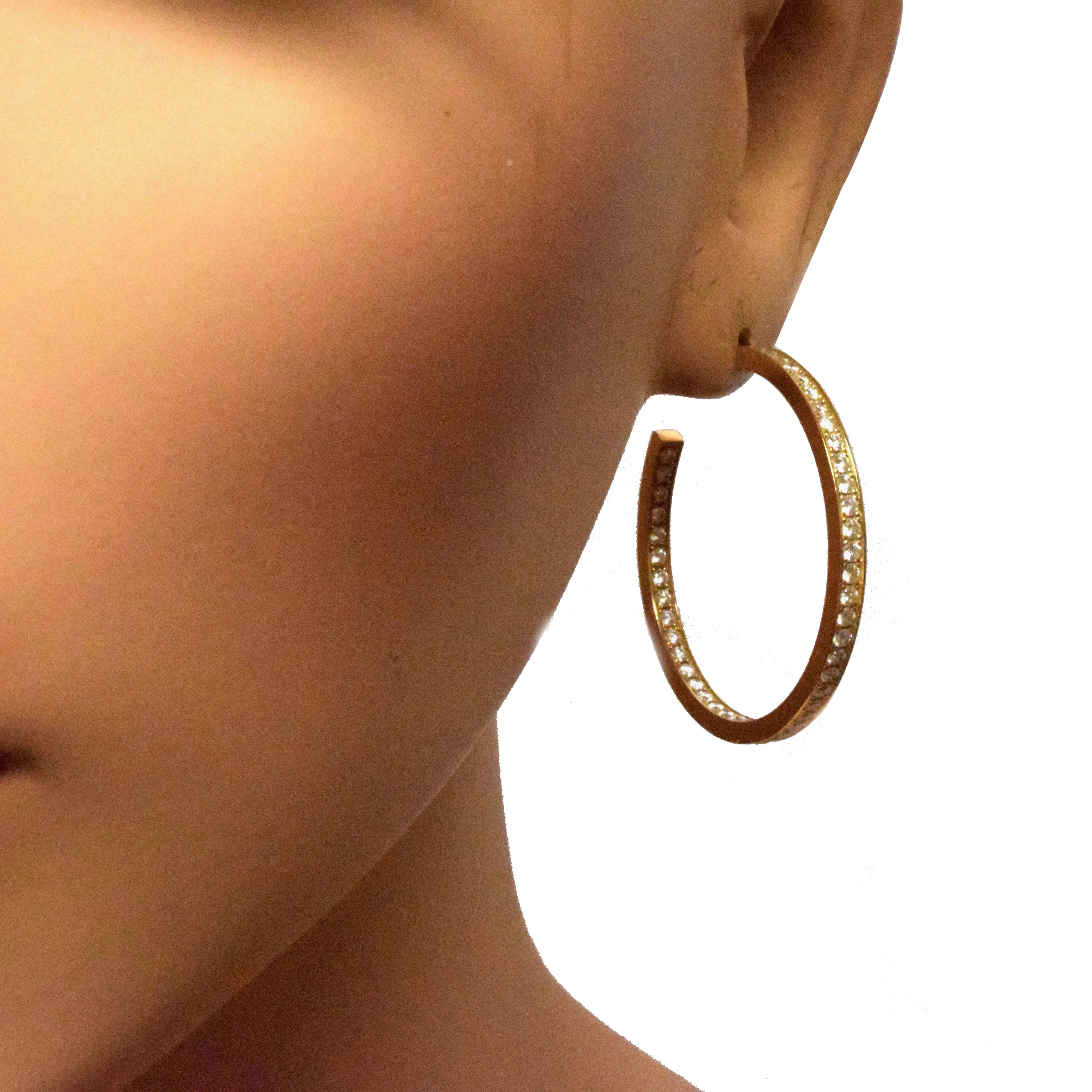 Cartier Inside Out Diamond Hoop Earrings in 18 Karat Yellow Gold For Sale 1