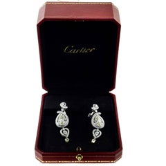 Cartier White and Yellow Diamond Drop Earrings in Platinum