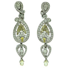 Cartier White and Yellow Diamond Drop Earrings in Platinum