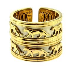 Cartier White and Yellow Gold Walking Panther Two-Piece Large Wide Cuff Set