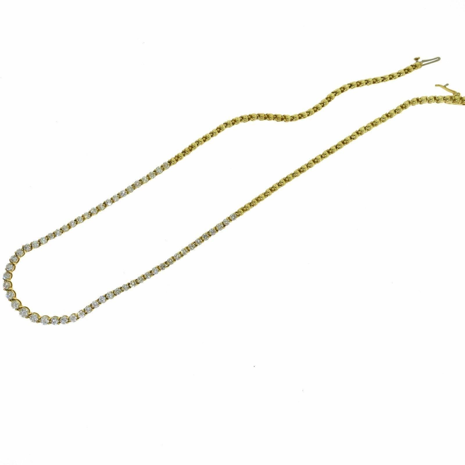 Round Cut Variation Round Brilliant Cut Diamond Tennis Necklace, 18 Karat Gold, 6 Carat For Sale