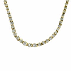 Variation Round Brilliant Cut Diamond Tennis Necklace, 18 Karat Gold, 6 Carat