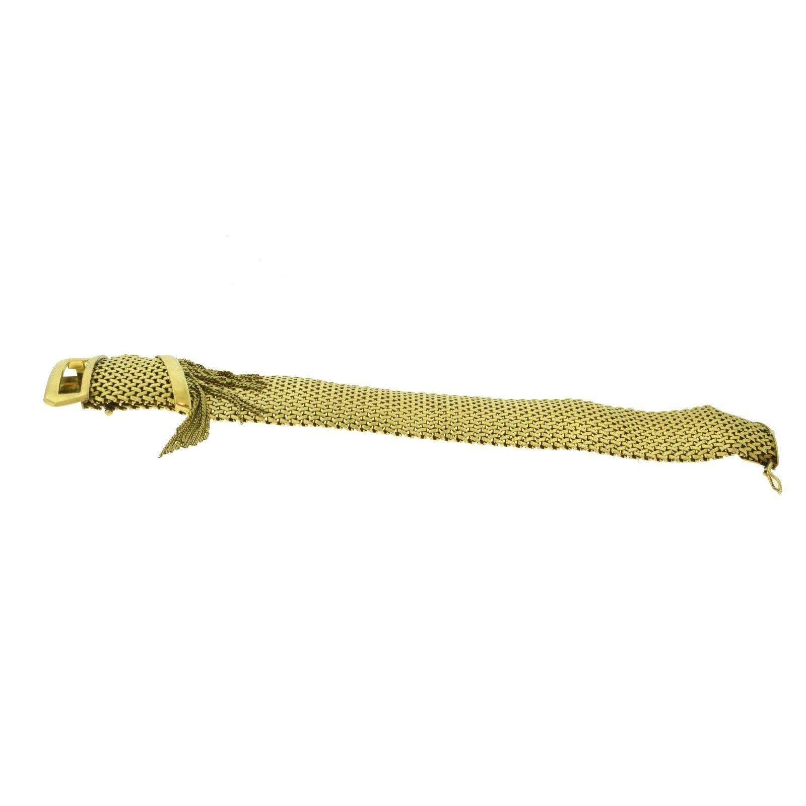 Estate 18 Karat Yellow Gold Mesh Bracelet with Fringe Buckle Clasp In Good Condition For Sale In Miami, FL