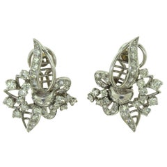 EAC signed Antique Round Diamond Floral Leaf Pattern Statement Earrings, 2.4 TCW
