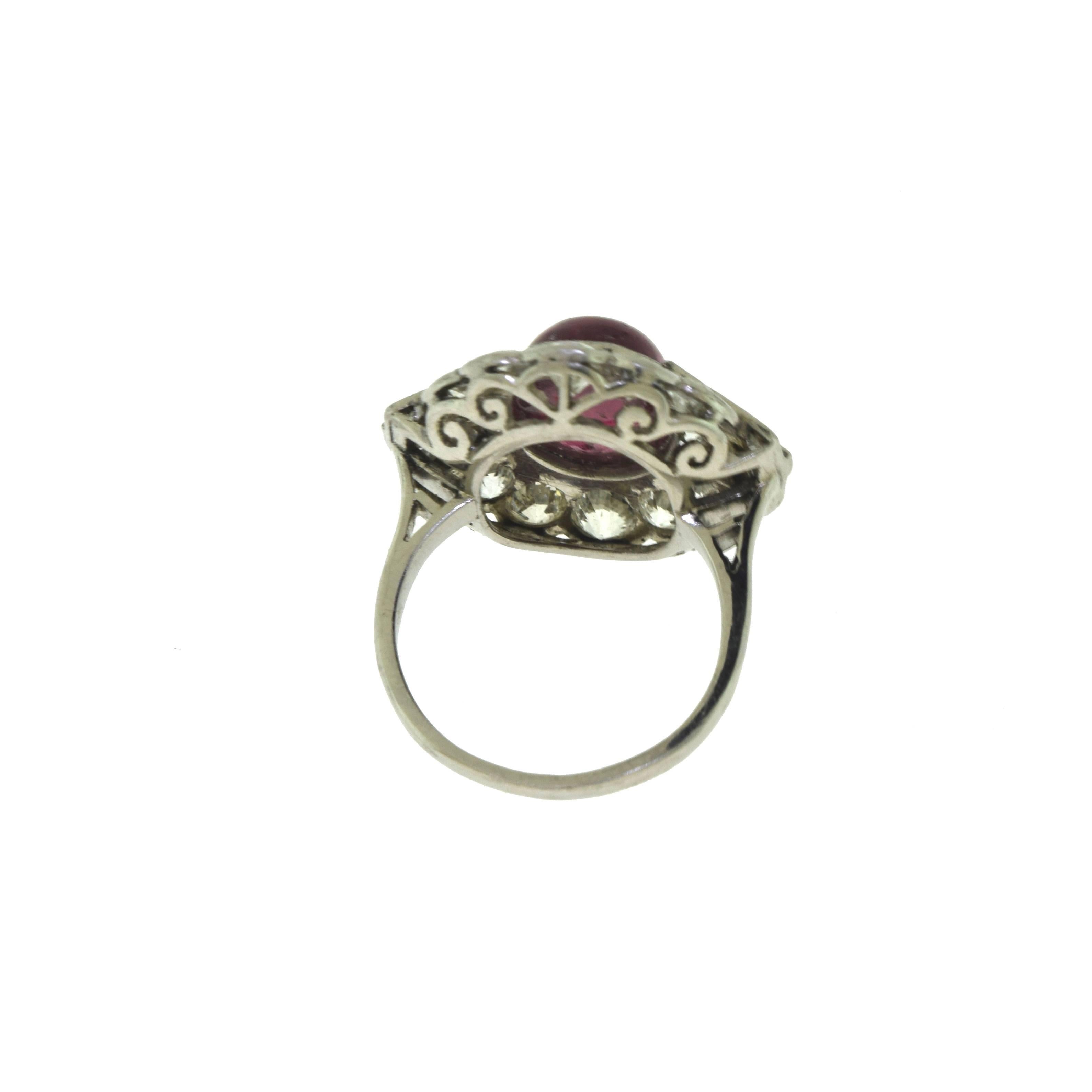 Women's or Men's 1930s Antique Cartier Platinum 3 ct Ruby and 3.2 ct Diamond Cocktail Ring For Sale