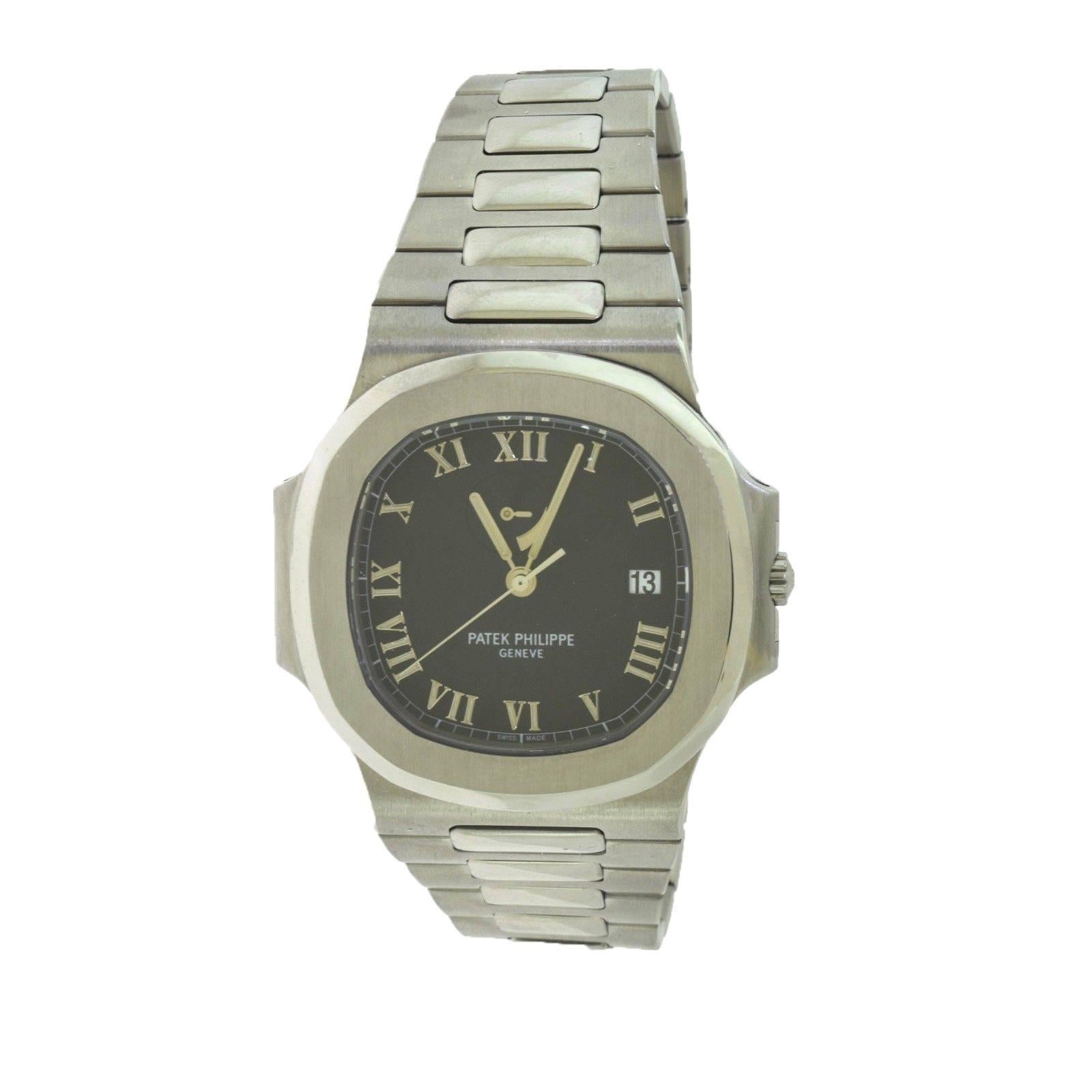 Patek Philippe Nautilus Jumbo 3710 Steel Power Reserve Watch, Papers and Box For Sale