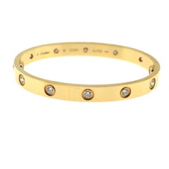 Cartier Rose Gold Love Bracelet with 10 Diamonds, Size 16, Certificate & Box