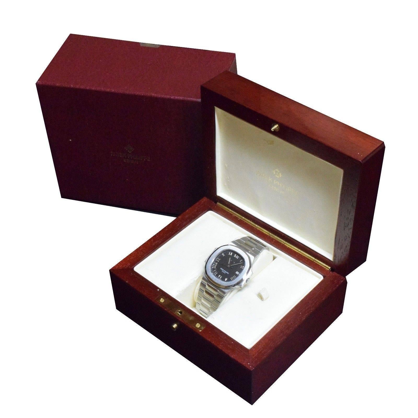 Patek Philippe Nautilus Jumbo 3710 Steel Power Reserve Watch, Papers & Box For Sale 1