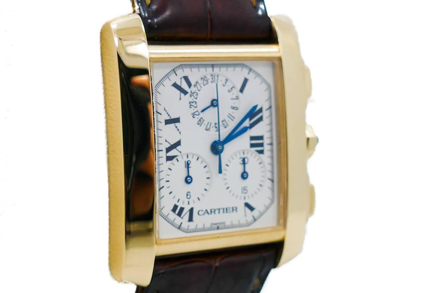 Mens Cartier Tank Francaise Chronograph in 18k Yellow Gold on Strap In Excellent Condition In Miami, FL