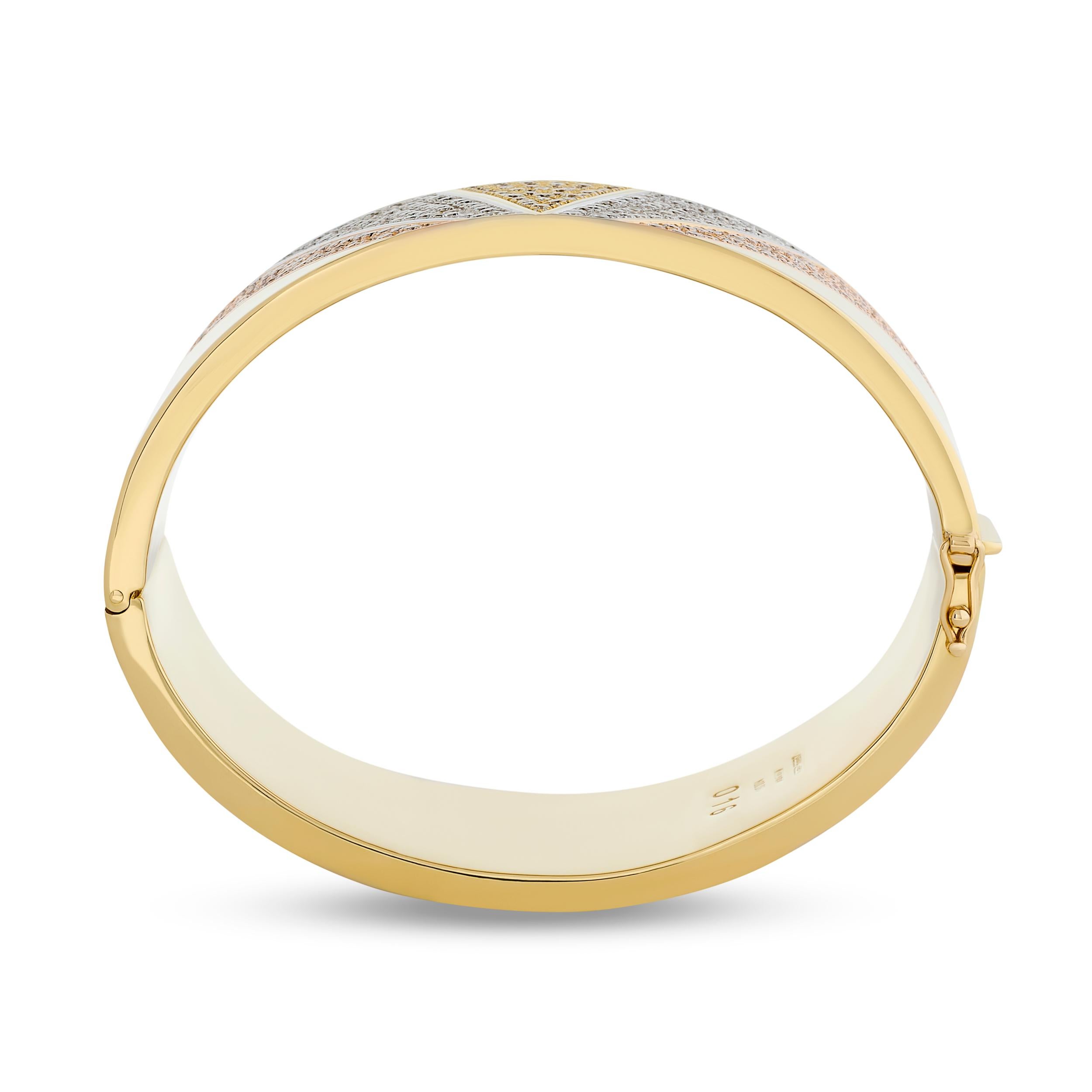 Round Cut Adriano Chimento 18K Tri-Gold Diamond Wide Bangle Bracelet For Sale