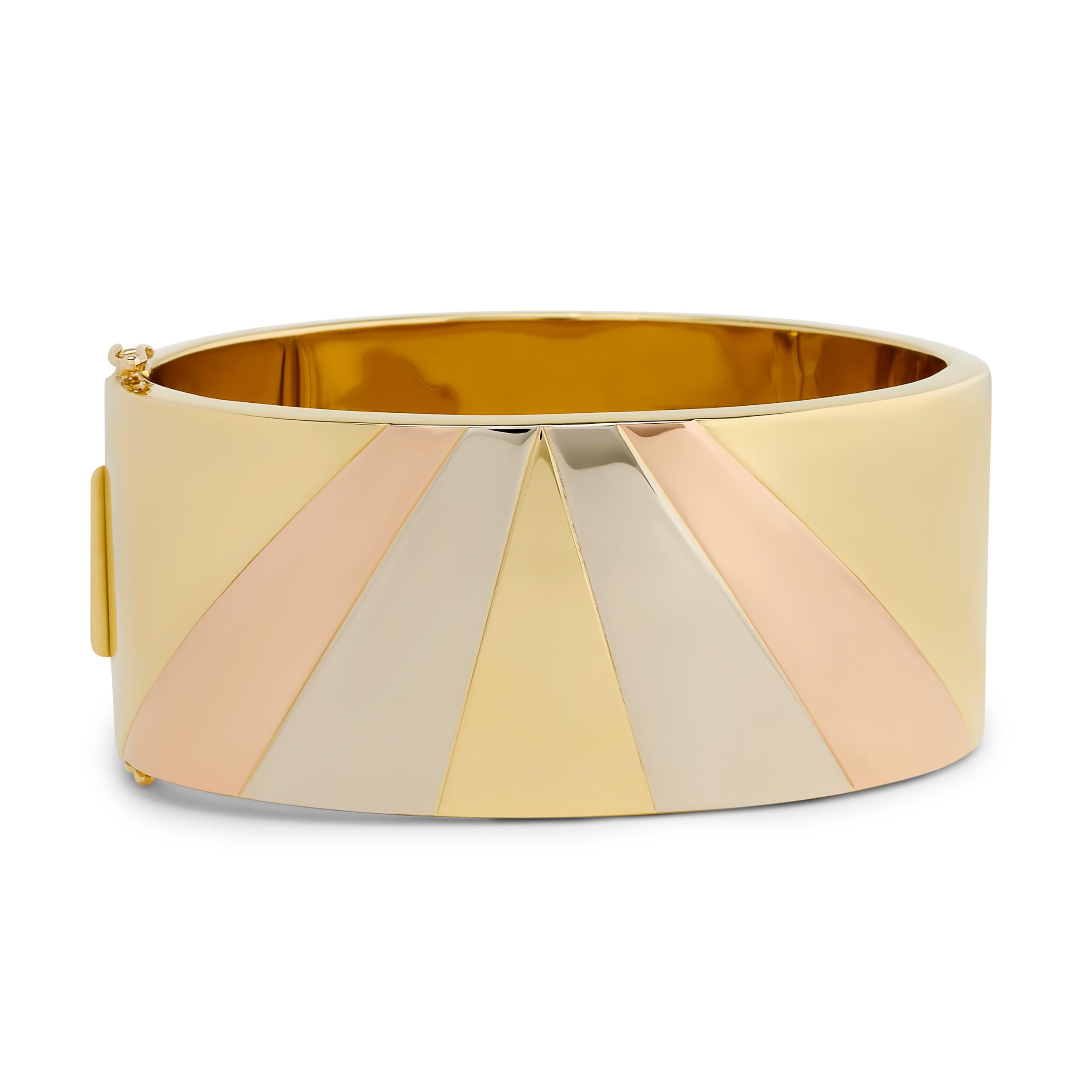 Adriano Chimento 18K Tri-Gold Diamond Wide Bangle Bracelet In Excellent Condition For Sale In Philadelphia, PA