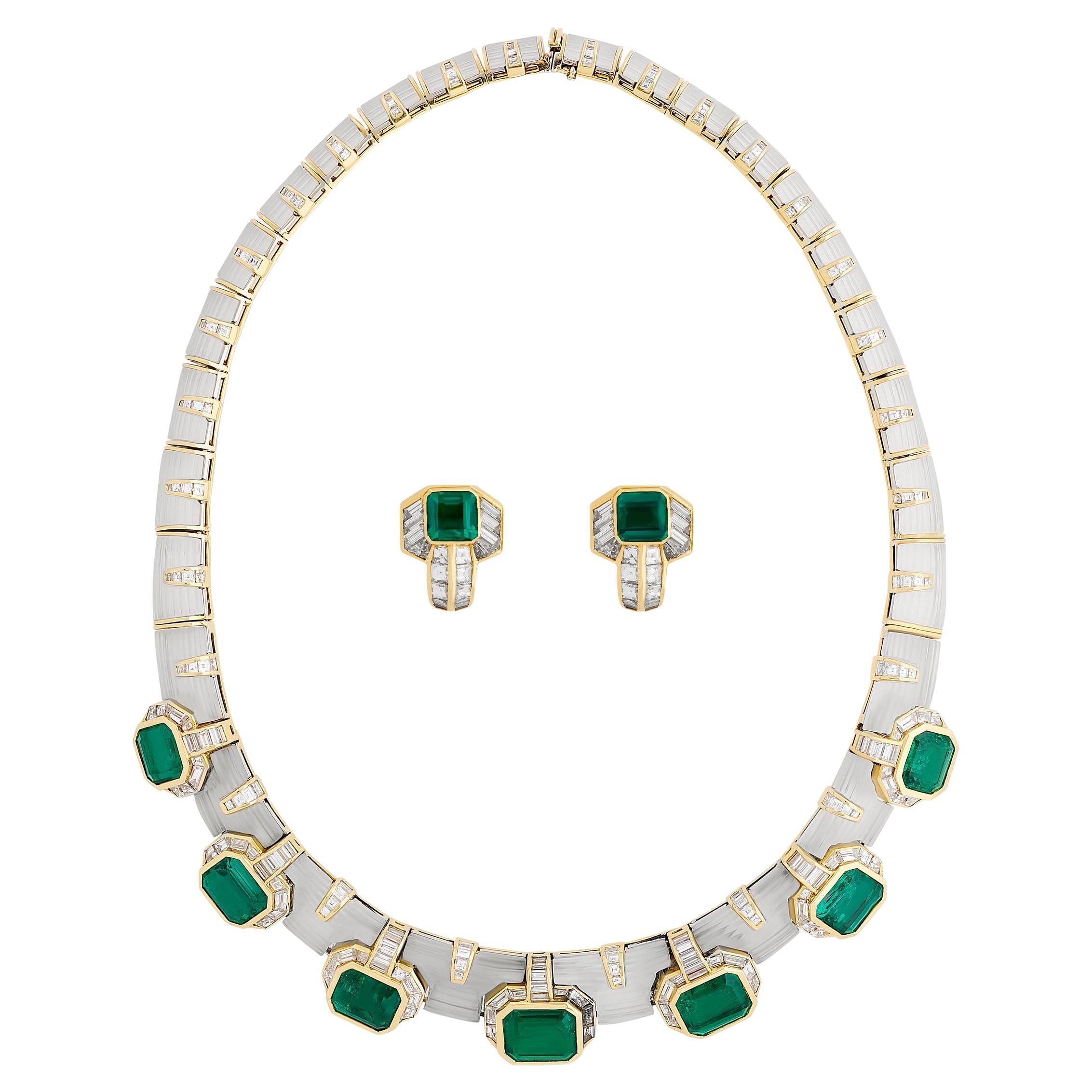 Bvlgari, collana e orecchini in oro giallo 18 carati con smeraldo, diamante e cristallo di rocca in vendita
