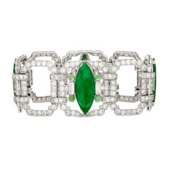 Black Star & Frost Art-Déco-Armband aus Platin mit Jade und Diamanten