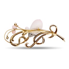 Late Victorian Silver on 18K Yellow Gold Natural Conch Pearl and Diamond Pin