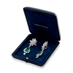 Harry Winston, platino con smeraldi e diamanti, orecchini pendenti con pendenti staccabili