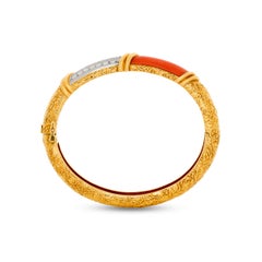 Van Cleef and Arpels 18K/Plat Coral and Diamond Bangle Bracelet