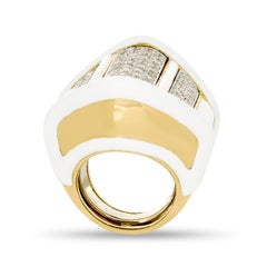 David Webb 18K Yellow Gold/Platinum Diamond and White Enamel Escalator Ring