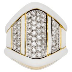 David Webb 18K Yellow Gold/Platinum Diamond and White Enamel Escalator Ring