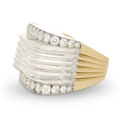 David Webb 18K Yellow Gold/Plat Carved Rock Crystal and Diamond White Tie Ring