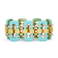 David Webb – Armband aus 18-karätigem Gelbgold und Platin mit Türkisen und Diamanten in Fadenoptik