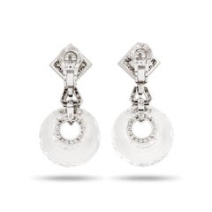 David Webb 18KWG/Plat Rock Crystal and Diamond 'Midnight' Dangle Earrings
