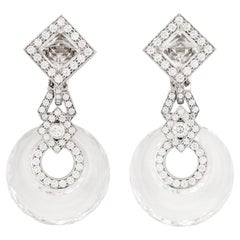 David Webb 18KWG/Plat Rock Crystal and Diamond 'Midnight' Dangle Earrings