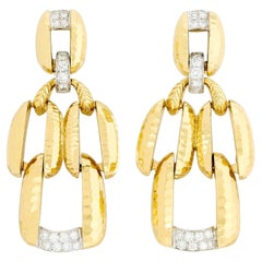David Webb 18KYG/Plat Diamond Textured Dangle Earrings