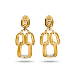 David Webb 18KYG/Plat Diamond Textured Dangle Earrings