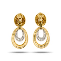 David Webb 18KYG/Plat Diamond 'Astor' Manhattan Minimalism Dangle Earrings