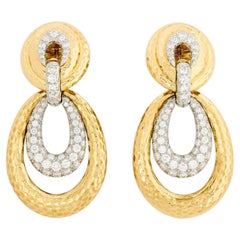 David Webb 18KYG/Plat Diamond 'Astor' Manhattan Minimalism Dangle Earrings