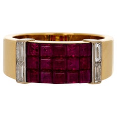 Van Cleef and Arpels 18KYG Invisible Set Ruby and Diamond Pont Neuf Ring
