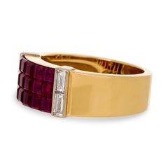 Van Cleef and Arpels 18KYG Invisible Set Ruby and Diamond Pont Neuf Ring