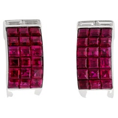 Van Cleef and Arpels 18KWG Invisible Set Ruby and Diamond Pont Neuf Earrings