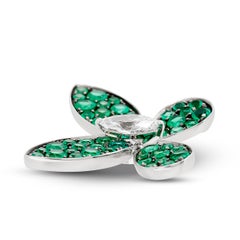 Graff 18K White Gold Emerald and Diamond Butterfly Earrings