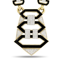David Webb 18KYG/Plat Black Enamel, Triptych Link Diamond "Lex" Necklace