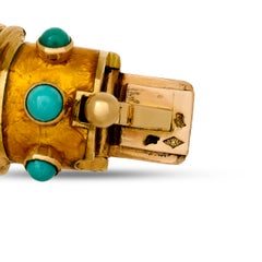 Jean Schlumberger Paris 18KYG Yellow Enamel and Turquoise Paillonné Bracelet