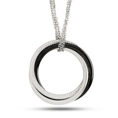 Cartier 18-karätiges Weißgold/Platin „Trinity“-Halskette aus schwarzer Keramik und Diamanten an einer dreifachen Kette